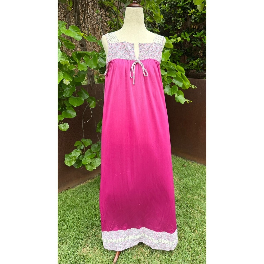 Vtg 70s/80s Berkeley Juniors Raspberry Rose Floral Maxi Dress Empire Waist Boho